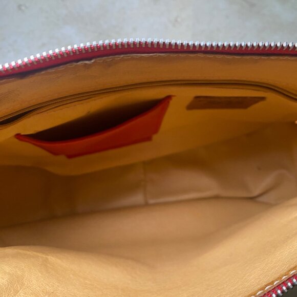 SAS Red Leather & Woven Accent Shoulder Bag Zipper Closure Boho Indie Festival - Picture 4 of 8